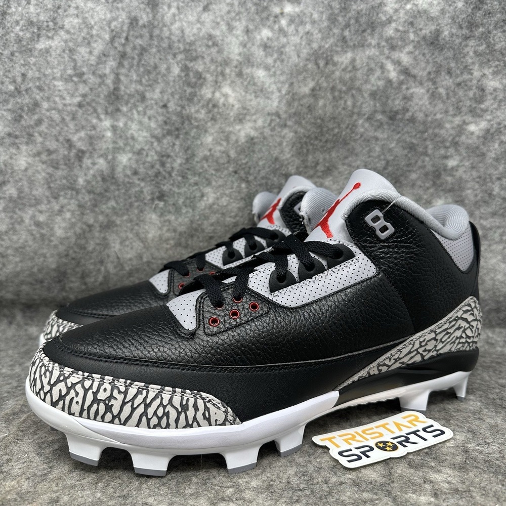 Nike Air Jordan 3 Retro MCS Baseball Cleats Mens 16 Black Cement Red FZ8627-001